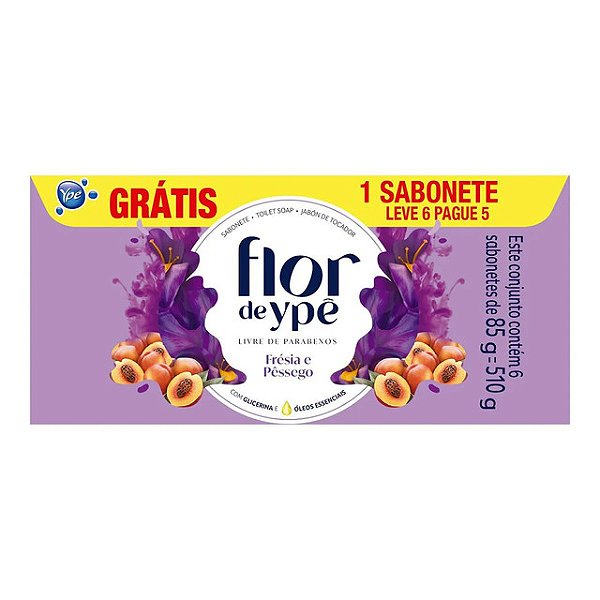 Sabonete Flor De Ype Roxo Fresia E Pessego Leve 6 Unidades Pague 5 - 85Gr - Embalagem 6X85 GR - Preço Unitário R$1,14