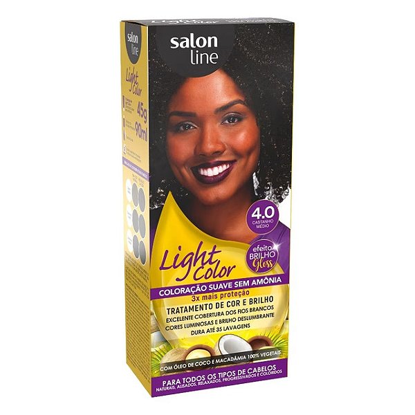 Tintura Light Color Salon Line Coloracao Suave Sem Amonia 4.0 Castanho Medio 45Gr - Embalagem 3X45 GR - Preço Unitário R$17,19