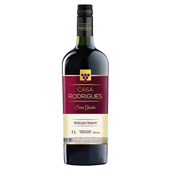 Vinho Casa Rodrigues Tinto Suave 1 Litro - Embalagem 12X1 LT - Preço Unitário R$16,68