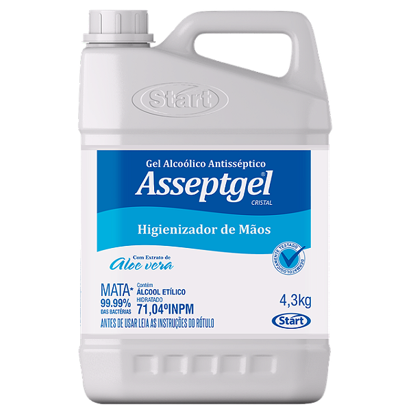 Alcool Em Gel Institucional Antisseptico Asseptgel Cristal - Higienizador De Maos 71,04 Inpm - Mata 99,99% Das Bacterias - 4,3Kg - Embalagem 1X4,3 KG