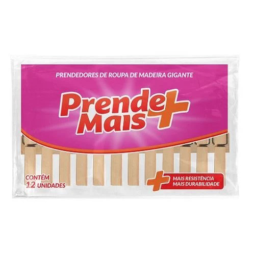 Prendedores De Roupas De Madeira Gigante Prende Mais Com 12 Prendedores - Embalagem 50X12 UN - Preço Unitário R$2,14