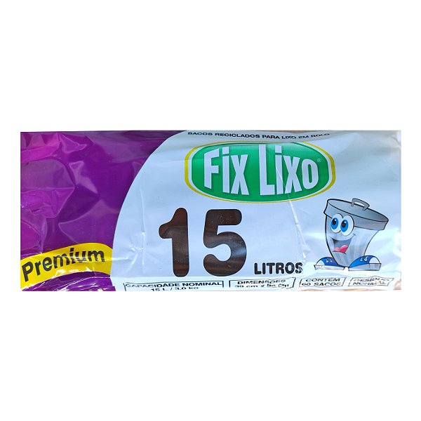 Saco Para Lixo Rolo Fix Premium 15 Litros Com 60 Sacos - Embalagem 12X60 UN - Preço Unitário R$7,34