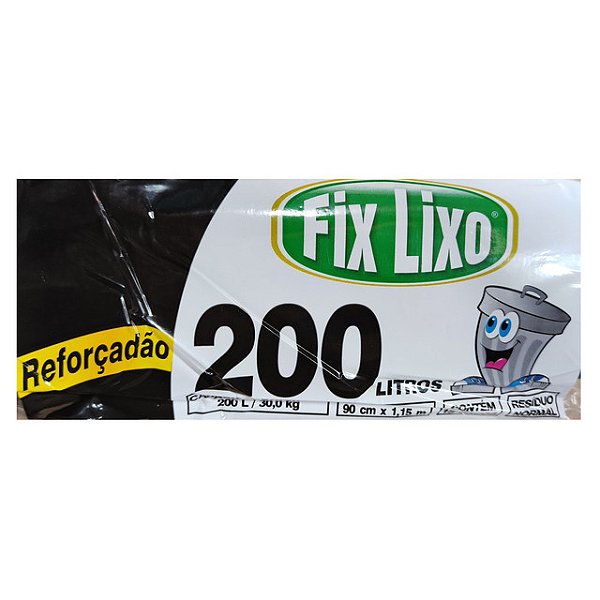 Saco Para Lixo Reforcado Rolo Fix Preto 200 Litros Com 15 Sacos - Embalagem 1X15 UN