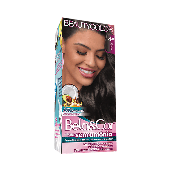 Tintura Para Cabelo Beauty Color Bela E Cor Sem Amonia 4.0 Castanho Medio - Embalagem 1X1 UN