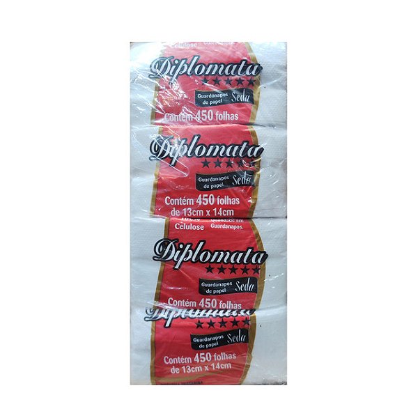 Guardanapo Diplomata Branco Tipo Tv 13X14Cm 100% Celulose Com 450 Folhas - Embalagem 4X450 UN - Preço Unitário R$3,82