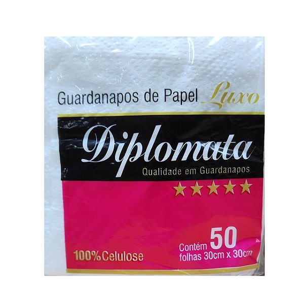 Guardanapo Diplomata Luxo Branco 30X30Cm 100% Celulose Com 50 Folhas - Embalagem 36X50 UN - Preço Unitário R$2,60