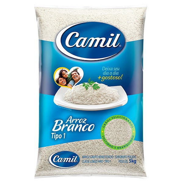 Arroz Camil Branco Tipo 1 - 5Kg  - Embalagem 6X5 KG - Preço Unitário R$22,90