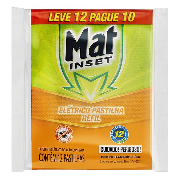 Repelente Refil Pastilha Mat Inset Leve 12 Unidades Pague 10 - Embalagem 20X12 UN - Preço Unitário R$3,57