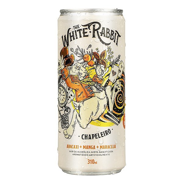 Bebida Alcoolica Mista Gaseificada The White Rabbit Chapeleiro Sabor Abacaxi, Manga E Maracuja Lata 310Ml - Embalagem 12X355 ML - Preço Unitário R$7,44