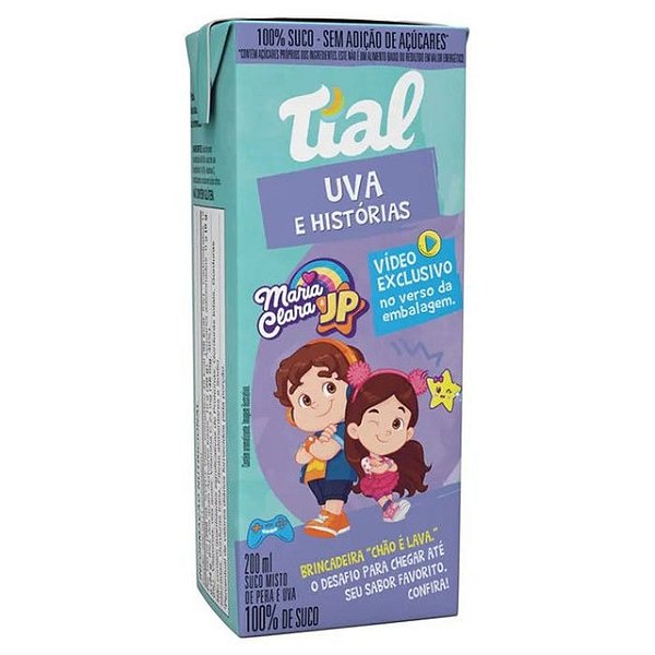 Suco Tial Kids Misto Uva E Pera 100% Suco Maria Clara & Jp Sem Adicao De Acucar 200Ml - Embalagem 24X200 ML - Preço Unitário R$2,39