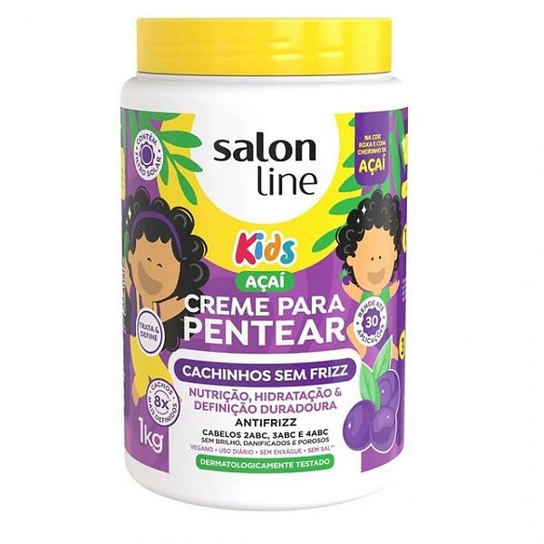 Creme De Cabelo Para Pentear Infantil Salon Line Kids Cachinhos Sem Frizz Acai 1Kg - Embalagem 1X1 KG