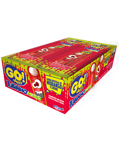 Bala De Gelatina Go Jelly Tubinhos Morango Acido 15Gr - Embalagem 12X15 GR - Preço Unitário R$0,74