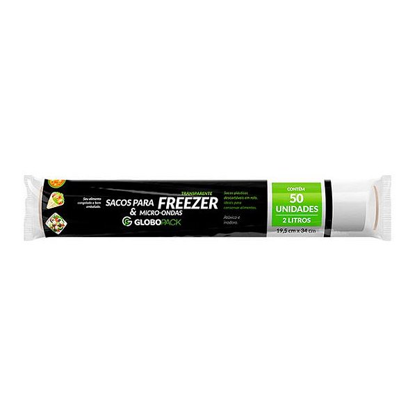 Saco Plastico 2 Litros Globopack 19,5X34Cm Com 50 Sacos - Embalagem 25X50 UN - Preço Unitário R$2,63