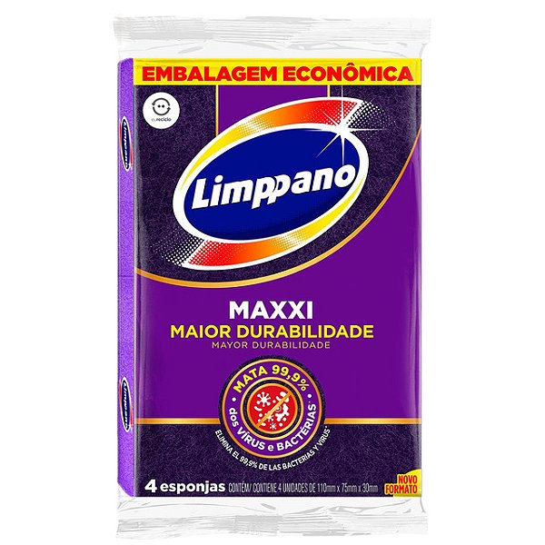 Esponja Bucha Limppano Maxxi Com 4 Unidades - Embalagem 1X4 UN