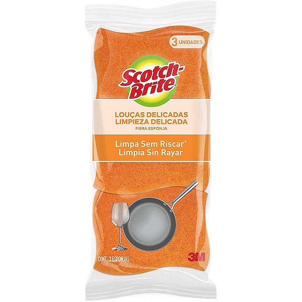 Esponja Bucha Scoth Brite Laranja Nao Risca Loucas Delicadas Com 3 Unidades - Embalagem 1X3 UN