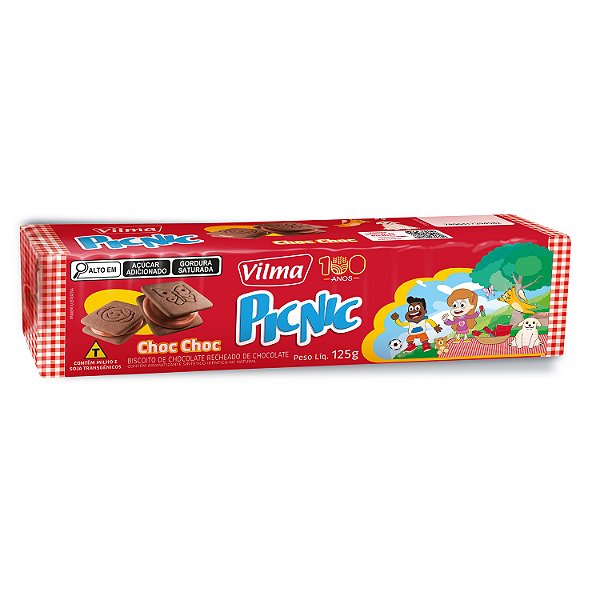 Biscoito Recheado Vilma Picnic Chocolate Recheado De Chocolate 125Gr - Embalagem 30X125GR - Preço Unitário R$2,42
