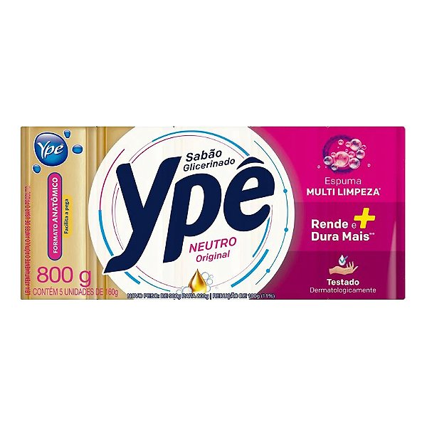 Sabao Em Barra Ype Glicerinado Amarelo Neutro Com 5 Unidades 160Gr - Embalagem 24X5X160 GR - Preço Unitário R$14,19
