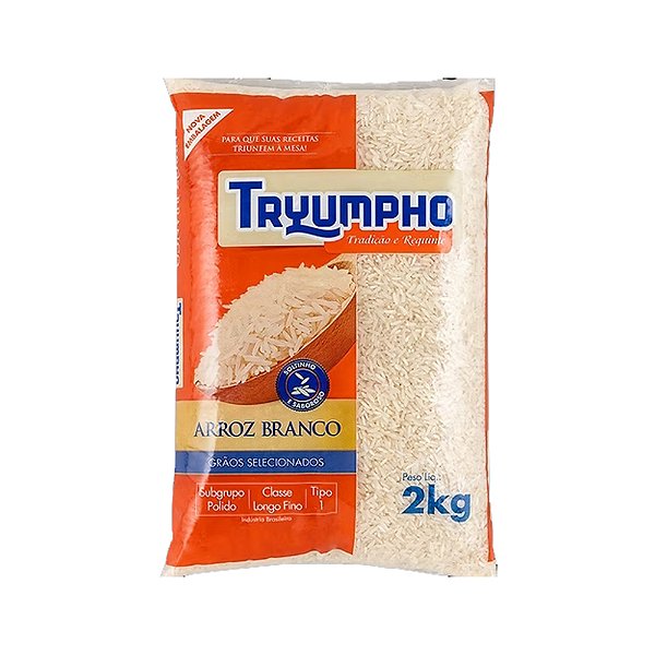 Arroz Tryumpho Branco Tipo 1 - 2Kg - Embalagem 15X2 KG - Preço Unitário R$7,69