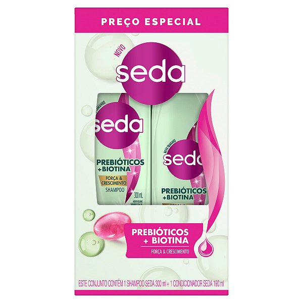 Kit Seda Shampoo 300Ml + Condicionador 190Ml Prebioticos + Biotina - Embalagem 1X2 UN