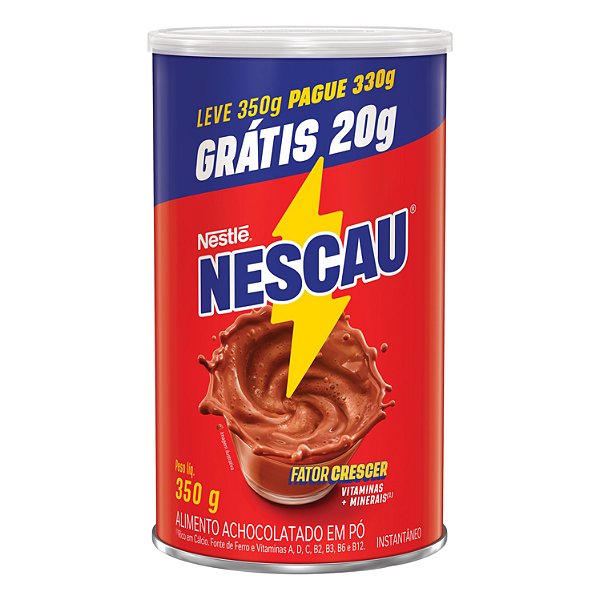 Achocolatado Em Po Nescau Cilindrico Leve 350Gr Pague 330Gr - Embalagem 6X350 GR - Preço Unitário R$10,62