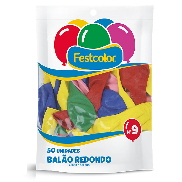 Balao Redondo Liso Festcolor Tamanho 9 Cores Mistas Com 50 Unidades - Embalagem 1X50 UN