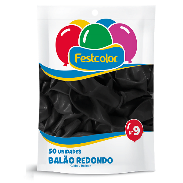 Balao Redondo Liso Festcolor Tamanho 9 Preto Com 50 Unidades - Embalagem 1X50 UN