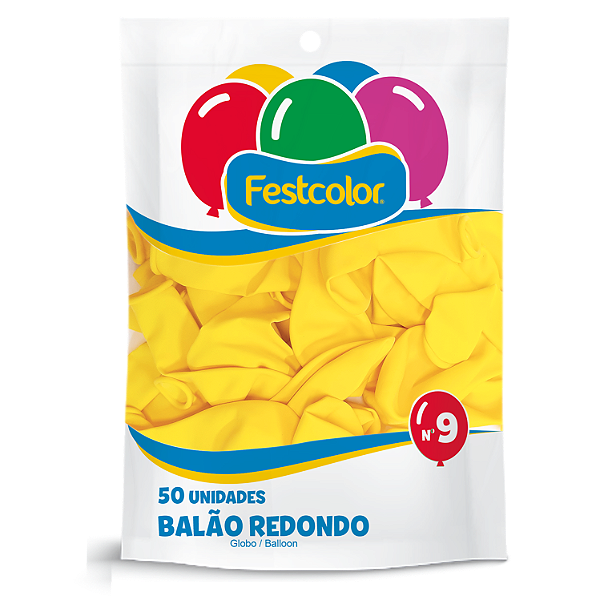 Balao Redondo Liso Festcolor Tamanho 9 Amarelo Com 50 Unidades - Embalagem 1X50 UN