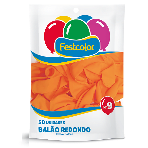 Balao Redondo Liso Festcolor Tamanho 9 Laranja Com 50 Unidades - Embalagem 1X50 UN