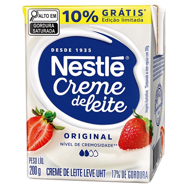 Creme De Leite Tetrapack Nestle Promocional 17% De Gordura 200Gr - Embalagem 27X200 GR - Preço Unitário R$4,72