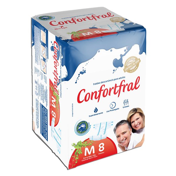 Fralda Descartavel Geriatrica Confortfral M - Pacote Com 8 Fraldas - Embalagem 1X8 UN