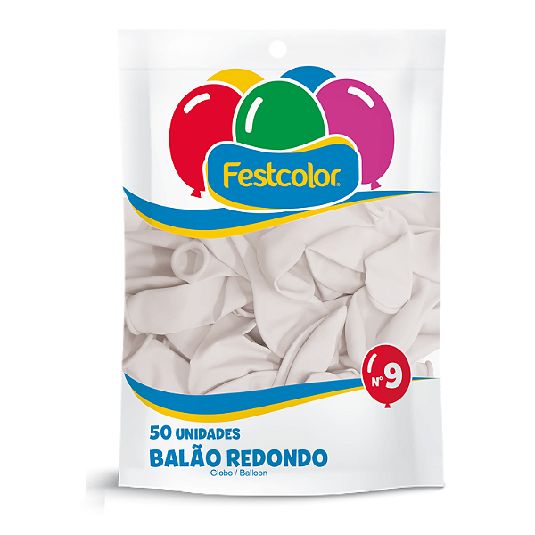 Balao Redondo Liso Festcolor Tamanho 9 Branco Com 50 Unidades - Embalagem 1X50 UN