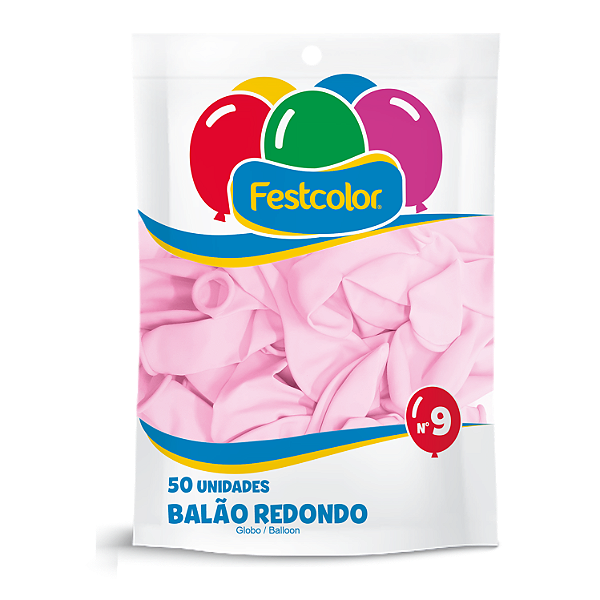 Balao Redondo Liso Festcolor Tamanho 9 Rosa Claro Com 50 Unidades - Embalagem 1X50 UN
