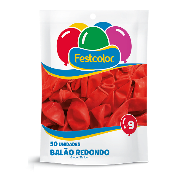 Balao Redondo Liso Festcolor Tamanho 9 Vermelho Com 50 Unidades - Embalagem 1X50 UN
