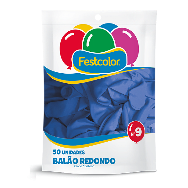 Balao Redondo Liso Festcolor Tamanho 9 Azul Escuro Com 50 Unidades - Embalagem 1X50 UN