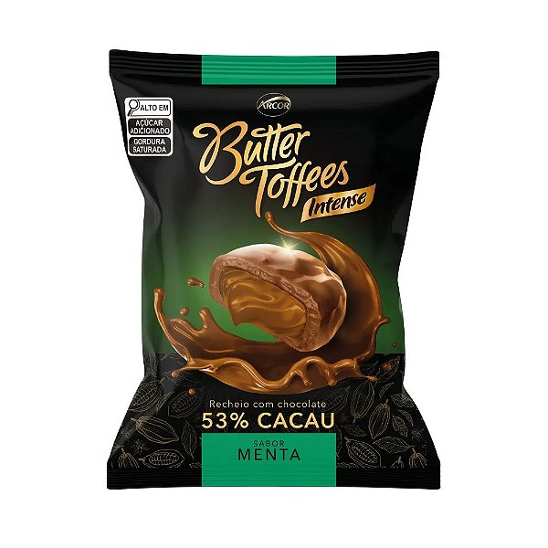 Bala Butter Toffees Arcor Intense Recheio Com Chocolate 53% Cacau Sabor Menta 400Gr - Embalagem 1X400 GR