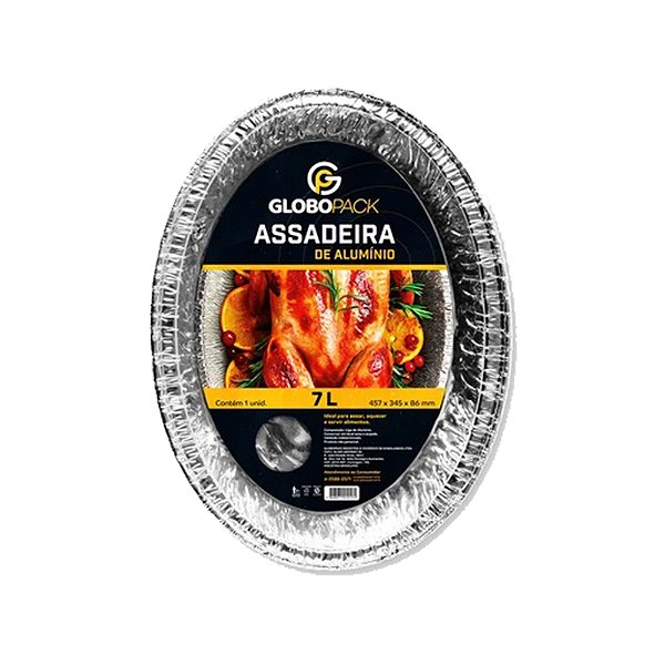Assadeira De Aluminio Globopack Oval 7000Ml - Embalagem 20X1 UN - Preço Unitário R$6,10