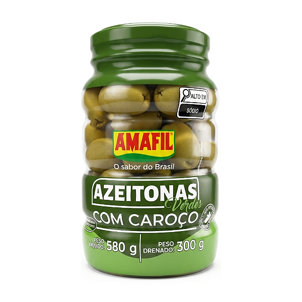Azeitona Verde Amafil Com Caroco Pote 580Gr - Embalagem 15X580 GR - Preço Unitário R$19,35