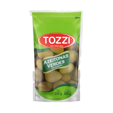 Azeitona Verde Tozzi Com Caroço Sache 200Gr - Embalagem 24X200 GR - Preço Unitário R$5,50