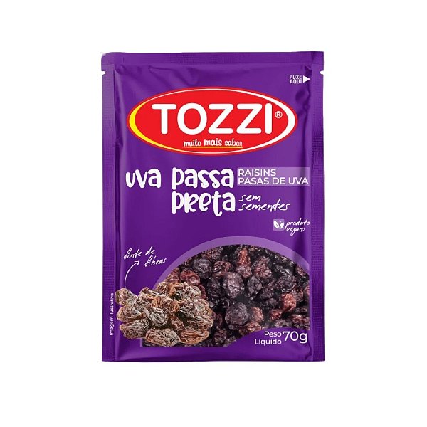 Uva Passa Seca Preta Sem Semente Tozzi Sache 70Gr - Embalagem 24X70 GR - Preço Unitário R$2,63