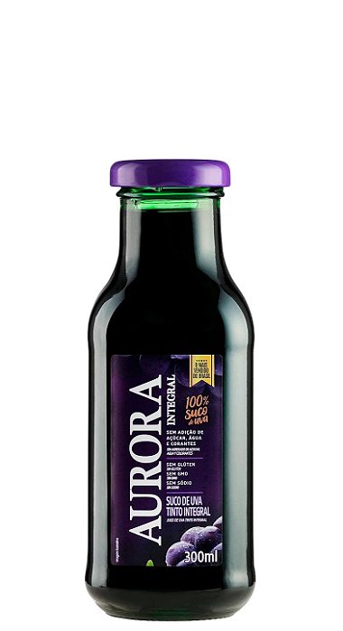 Suco De Uva Integral Tinto Aurora Vidro 300Ml - Embalagem 12X300 ML - Preço Unitário R$8,59