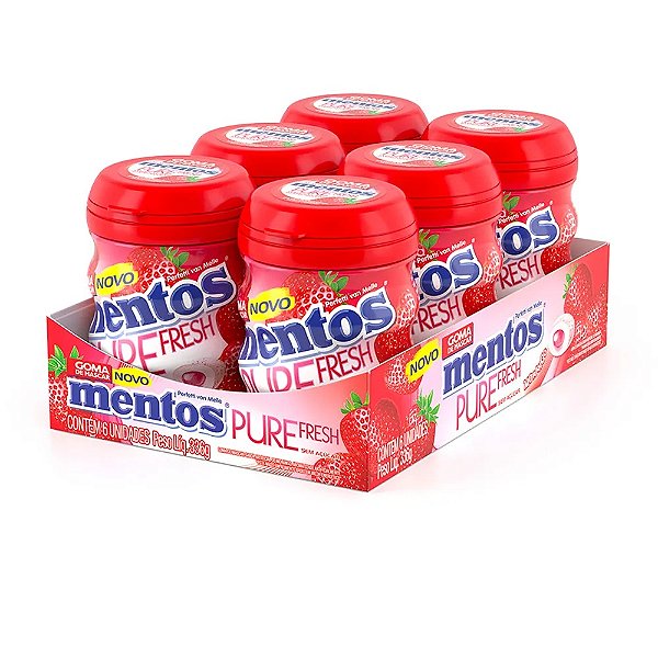 Goma De Mascar Mentos Garrafa Pure Fresh Morango 56Gr - Embalagem 6X56 GR - Preço Unitário R$11,98