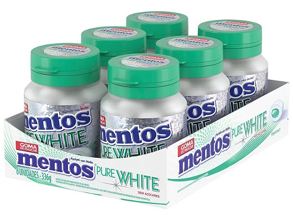 Goma De Mascar Mentos Garrafa Pure White Spearmint 56Gr - Embalagem 6X56 GR - Preço Unitário R$11,98