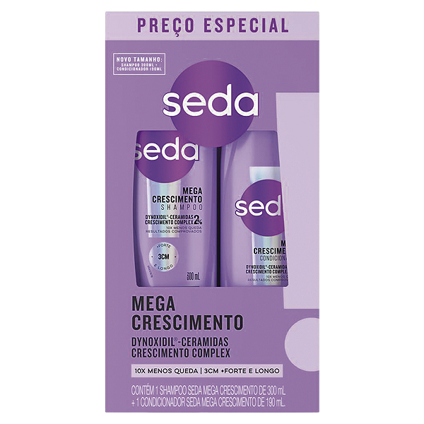Kit Seda Shampoo 300Ml + Condicionador 190Ml  Mega Crescimento - Embalagem 1X2 UN