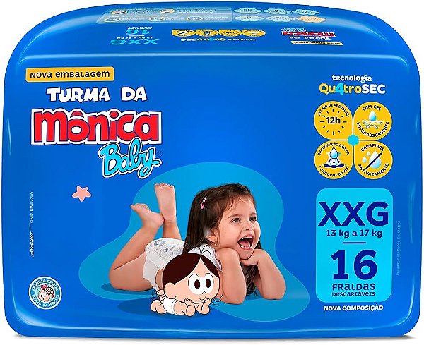 Fralda Descartavel Economica Turma Da Monica Jumbo Xxg Pacote Com 16 Fraldas - Embalagem 1X16 UN