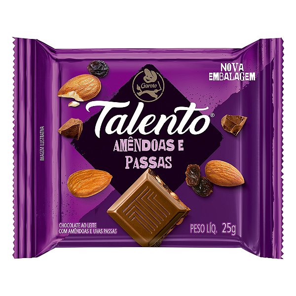 Chocolate Talento Mini Amendoa Passas Roxo 25Gr - Embalagem 15X25 GR - Preço Unitário R$3,38