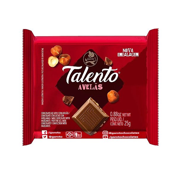 Chocolate Talento Mini Avela 25Gr - Embalagem 15X25 GR - Preço Unitário R$3,38