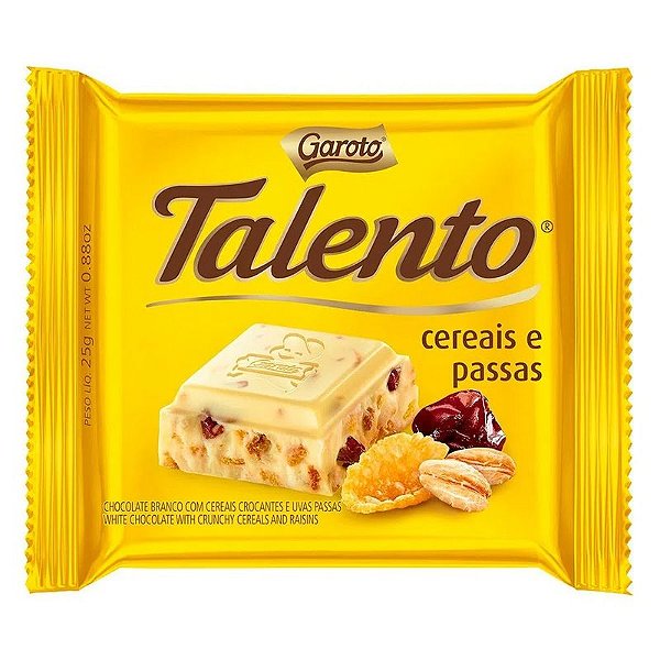 Chocolate Talento Mini Branco Cereais Passas 25Gr - Embalagem 15X25 GR - Preço Unitário R$3,38