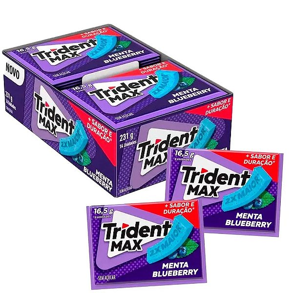 Goma De Mascar Trident Max Menta Blueberry 16,5G - Embalagem 14X1 UN - Preço Unitário R$3,68