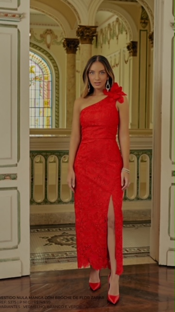 Vestido Midi em Renda Guipure Ombro Único