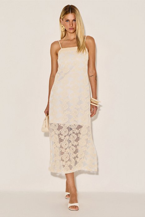 Vestido Midi Renda Bordada